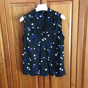 Talbots Blue and White Dot on Black Pullover Top S